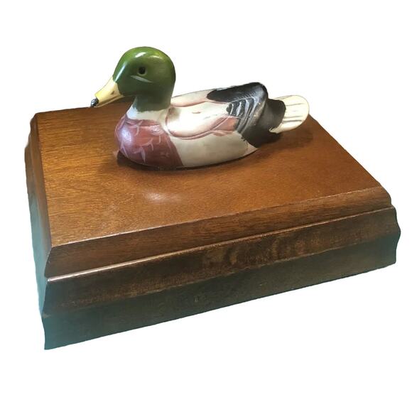 Mallard Duck Decoy Wood Box Double Card Deck Holder 1982 Men’s Christmas Gift  - Picture 1 of 7
